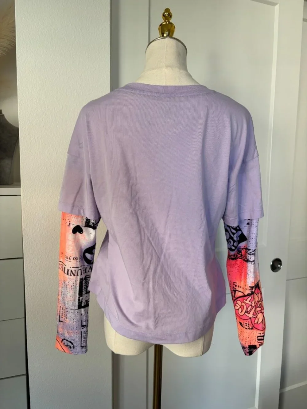 Justice Girls Jsport 2fer T-Shirt Size Large 12-14 Lavender Graphic Print